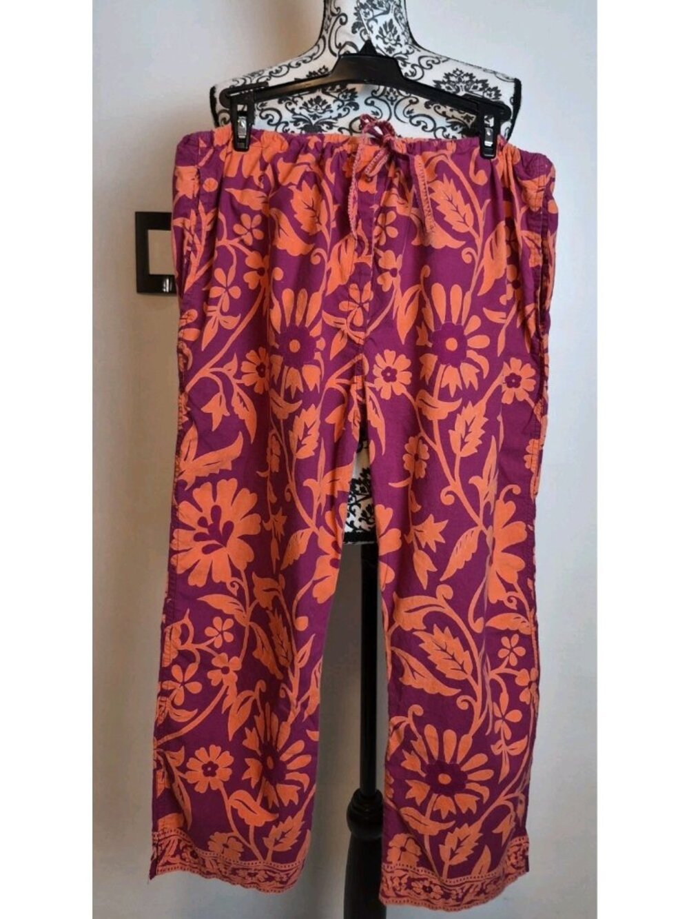 Graham Kandiah New York Pants Womens M/L Purple Orange Floral Wide Leg Cotton